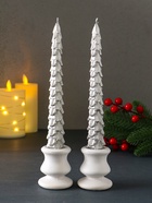 Набор свечей новогодних «Ель», 1.9×1.9×20 см, 2 шт., серебро - Фото 3