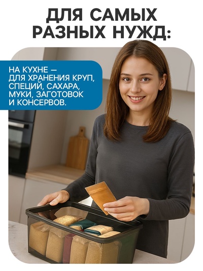Ящик пластиковый для хранения, с крышкой, объём — 10 л, прозрачно-чёрный