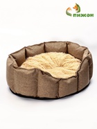 Лежанка для кошек и собак, 65×50×20 см, рогожка, искусственный мех, коричневая - Фото 1