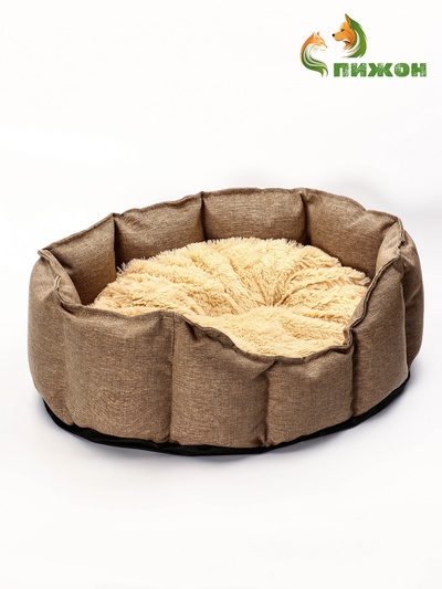 Лежанка для кошек и собак, рогожка, искусственный  мех, 65 х 50 х 20 см