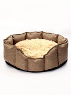 Лежанка для кошек и собак, 65×50×20 см, рогожка, искусственный мех, коричневая - Фото 3