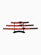 УЦЕНКА Макет оружия «Сувенирные катаны на подставке 3в1. Цветы на красном», ножны кожзам, 47 см; 70 см; 89 см - Фото 1