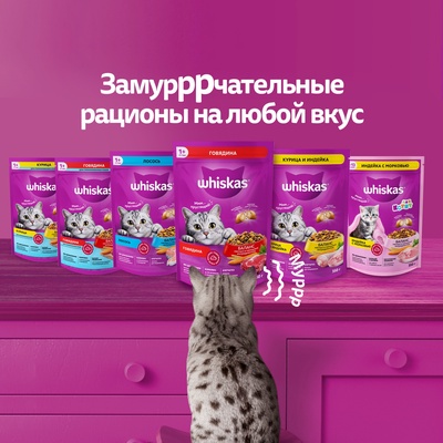 Сухой корм Whiskas для кошек, подушечки, паштет с говядиной,1.3 кг