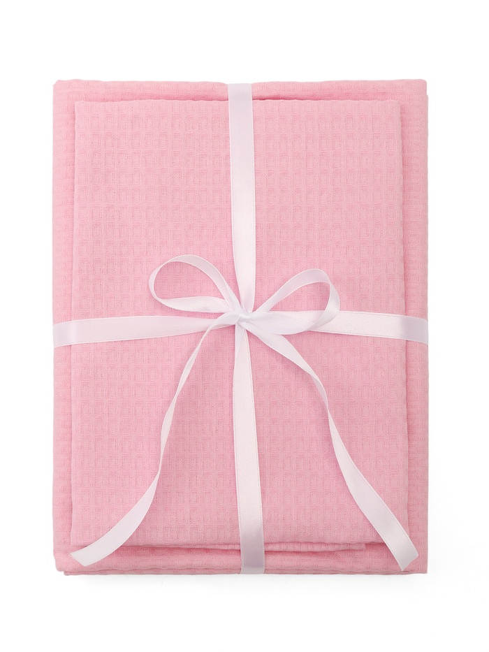 Полотенца банные вафельные LoveLife, 2 шт.: 100×150 см, 46×90 см, 100% хлопок, розовые - Фото 1