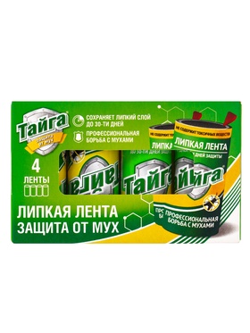 Тайга липкая лента защита от мух в коробочке 4 ед. (комплект 2 шт)