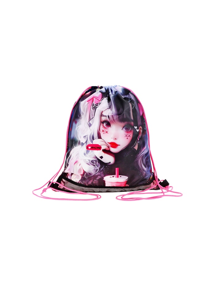 Мешок для обуви deVENTE на шнурке, с сеткой, принтом, размер 47×1×40 см, чёрный/розовый - Фото 1