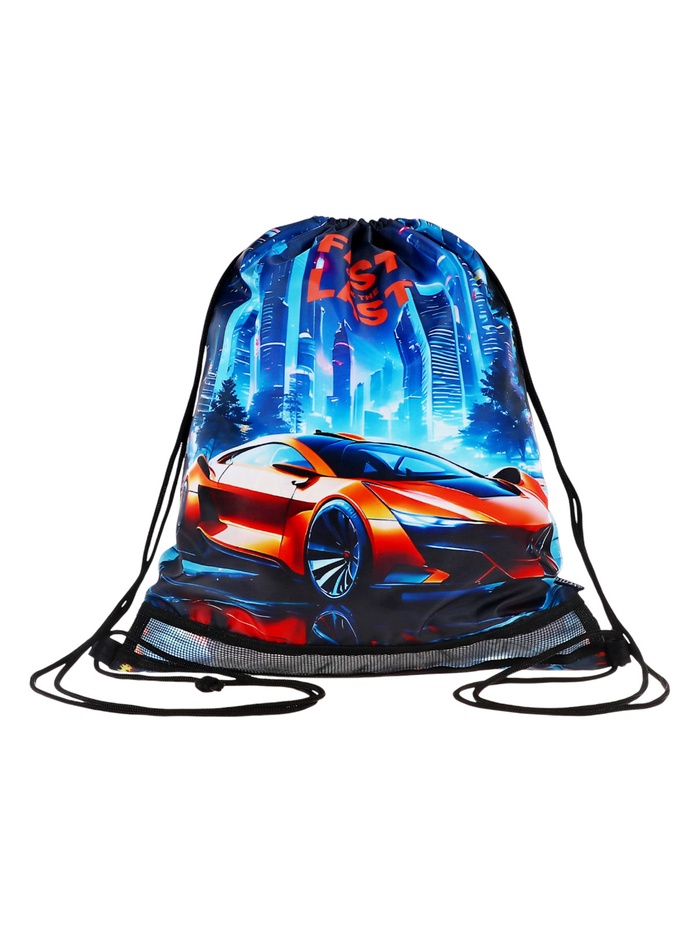 Мешок для обуви deVENTE на шнурке, с сеткой, принтом, размер 47×1×40 см, голубой/оранжевый - Фото 1