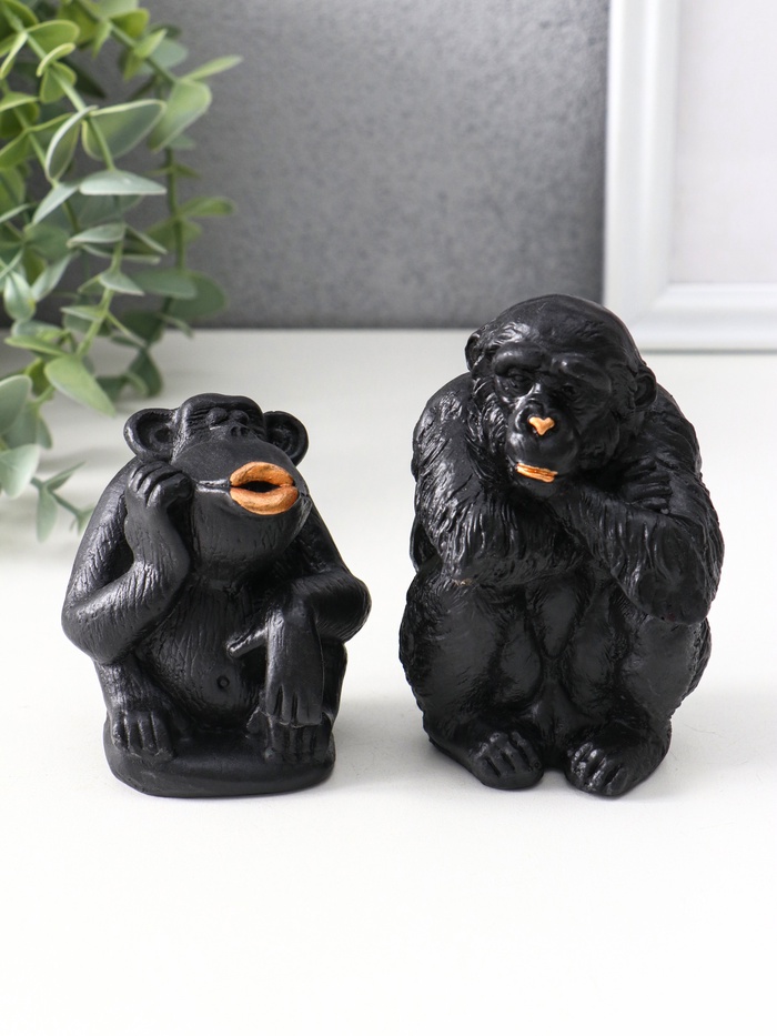 Набор фигурок «Обезьяны», 2 шт., 6.5×6.5×10 см, 6.5×5.5×7.5 см, чёрный - Фото 1