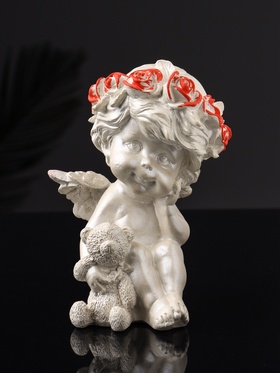 Фигурка гипс «Ангел с мишкой большой», 13×8×7 см, перламутр 10896142