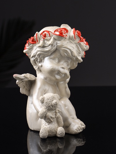 Фигурка гипс «Ангел с мишкой большой», 13×8×7 см, перламутр