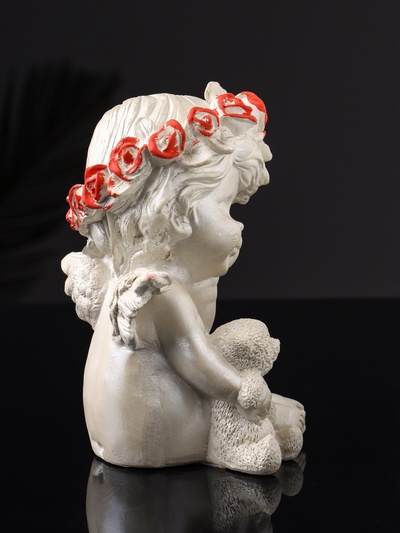 Фигурка гипс «Ангел с мишкой большой», 13×8×7 см, перламутр