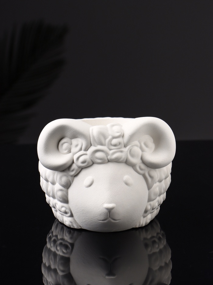 Декоративное кашпо для цветов «Баран», 12×10×7 см, гипс, белое - Фото 1