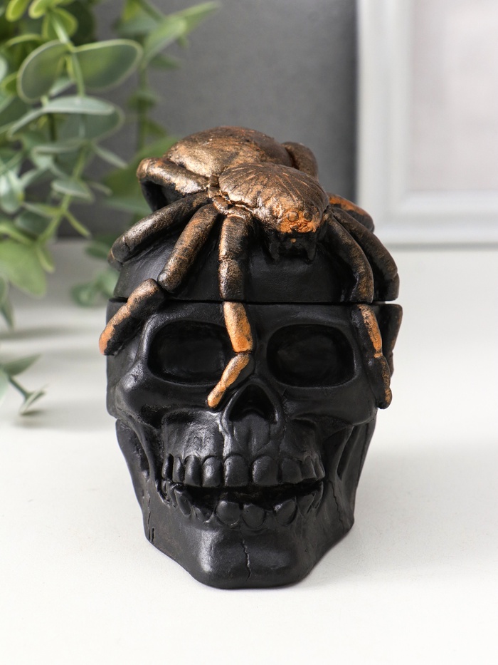 Шкатулка для украшений «Череп», с крышкой, 10×8×10 см, чёрная - Фото 1