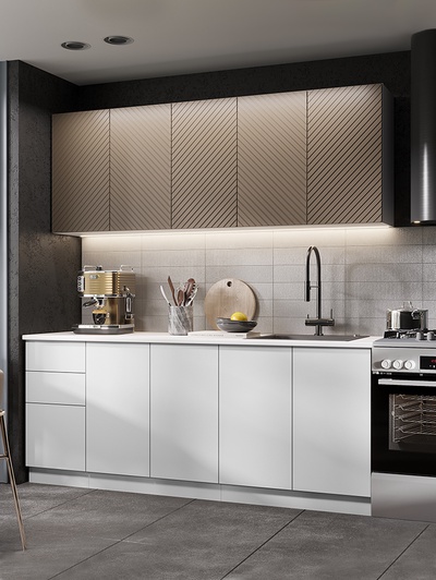 Кухонный гарнитур прямой «Урания», 2000 мм, цвет белый/коричневый софт