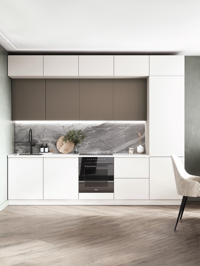 Кухонный гарнитур трёхуровневый в потолок «Урания», 3000 мм, цвет белый/коричневый софт