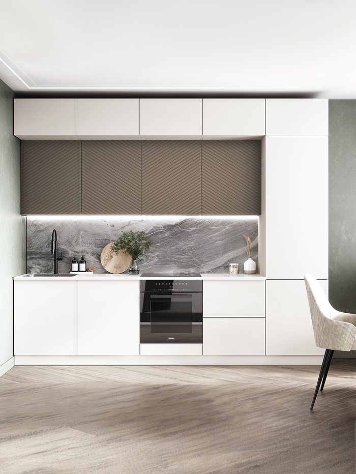 Кухонный гарнитур трёхуровневый в потолок «Урания», 3000 мм, цвет белый/коричневый софт - Фото 1