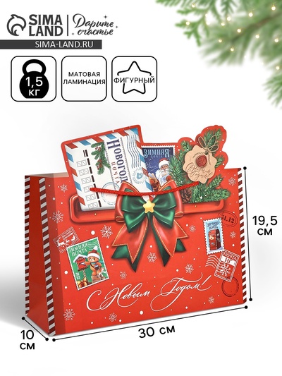 Пакет подарочный новогодний «С Новым годом!», 30×26×10 см