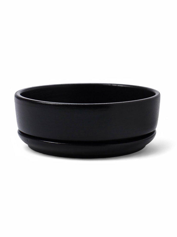 Горшок - бонсайница «Огма» для кактусов и суккулентов, 700 мл, d=15 см, h=5.5 см, керамика, с поддоном, чёрный - Фото 1