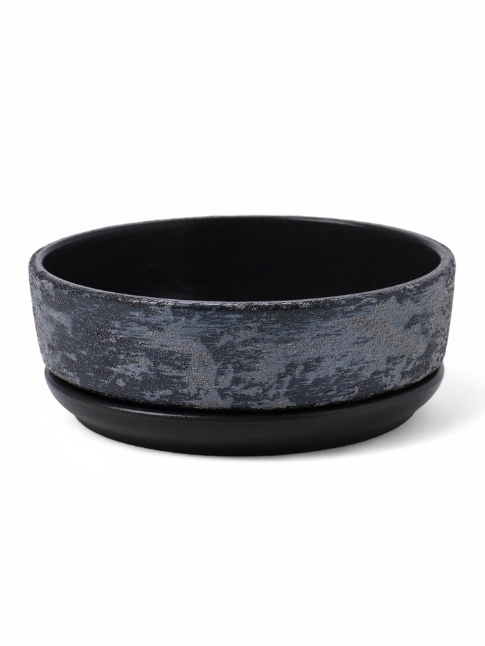 Горшок - бонсайница «Сиде», для кактусов и суккулентов, 600 мл, d=15 см, h=5.5 см, керамика, с поддоном, пепельный - Фото 1