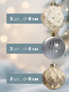 Ёлочные игрушки «Флурри», шары новогодние, d=8 см, 9 шт.