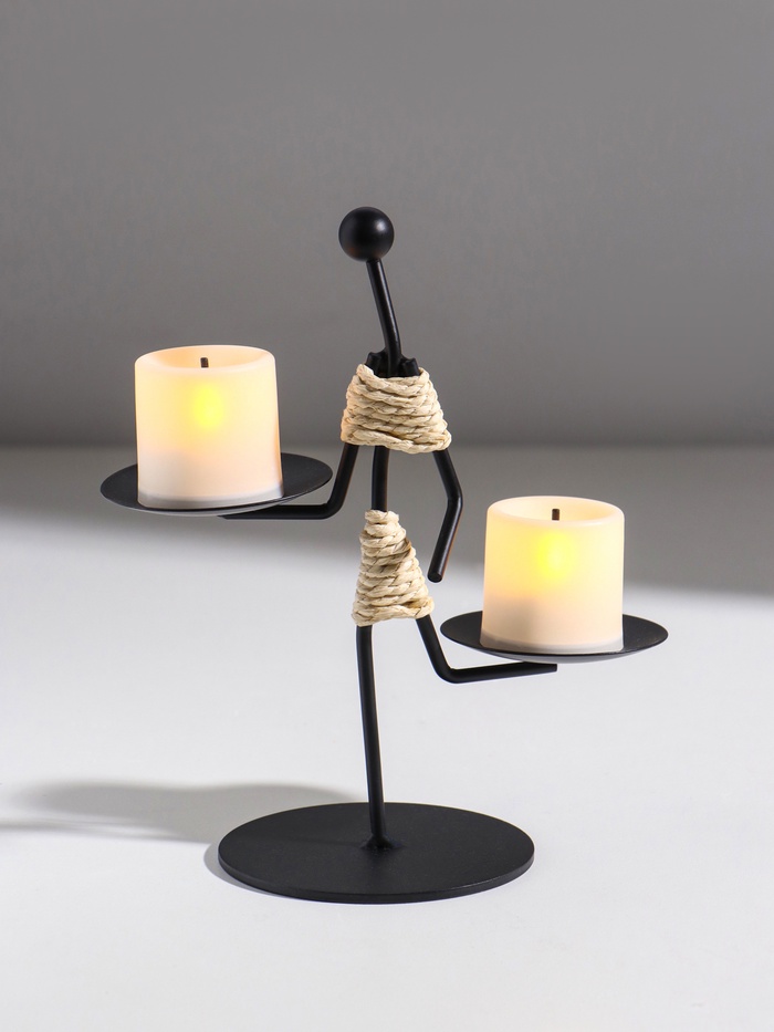 Подсвечник на 2 свечи «Абориген жонглёр», металл, d=6 см, 16×8×16 см - Фото 1