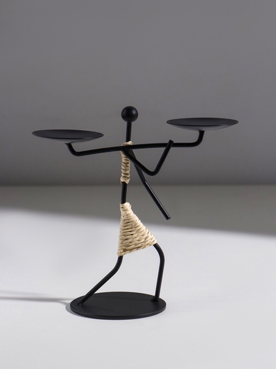Подсвечник на 2 свечи «Абориген с коромыслом», металл, d=6 см, 17×8×17 см