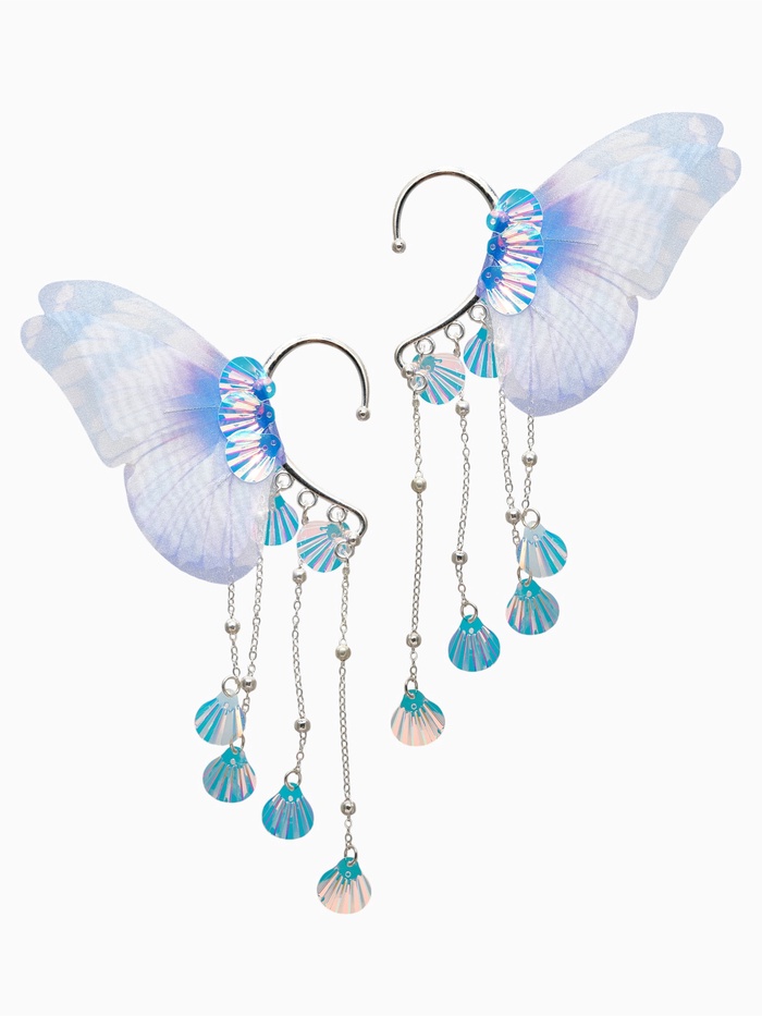 Серьги каффы детские Выбражулька «Крылья», фиолетово-голубая