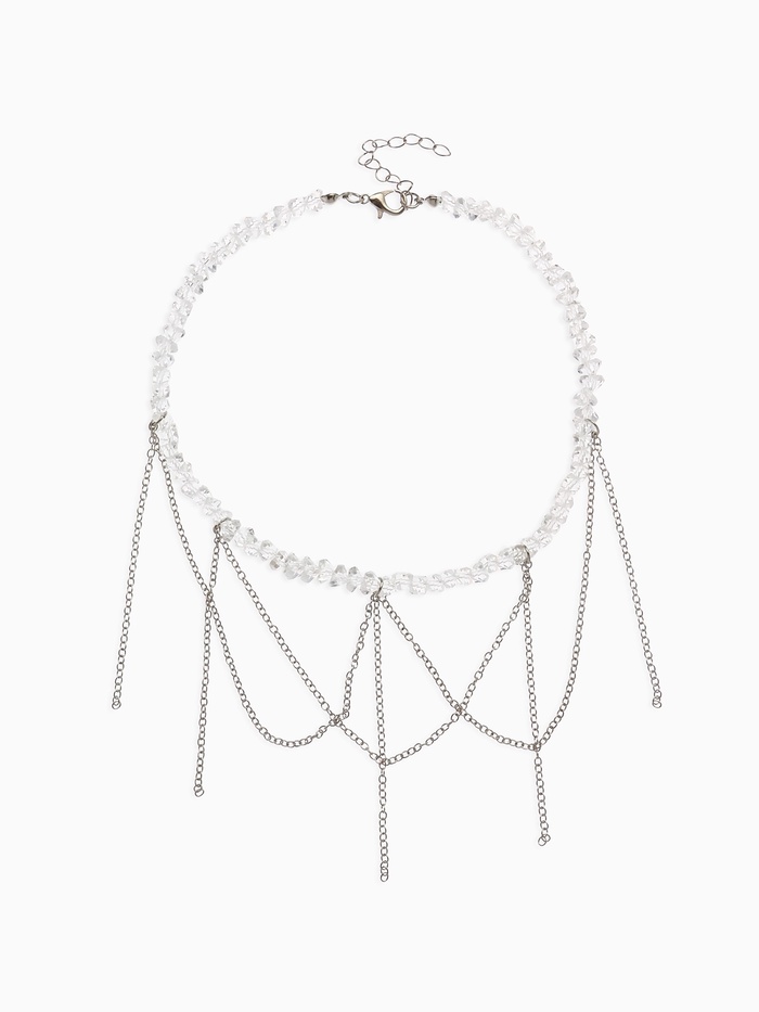 Колье «Дуга и водопад», L=30 см, белое в серебре