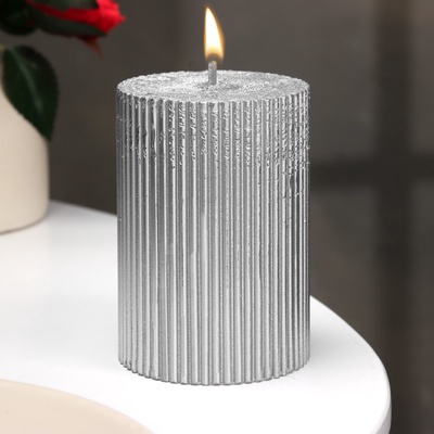 УЦЕНКА Свеча - цилиндр «Рельеф», 7×10 см, серебристый
