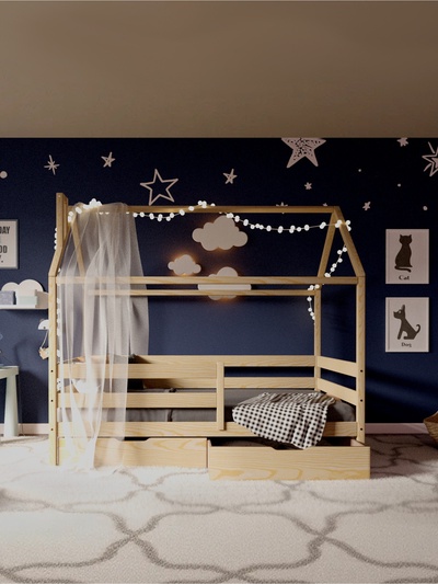 Кровать детская «Домик», с бортиками, без ящиков, 800×1900 мм, без покраски