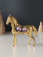 Фигурка металл «Лошадь» с 4 розовыми хрусталиками, 9×3×9 см - Фото 2