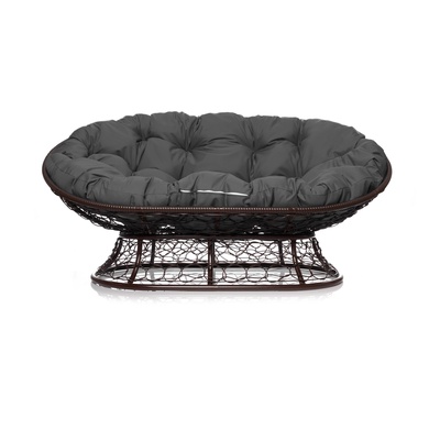 Диван садовый «Мамасан», 164×104×75 см, с искусственным ротангом, коричневый, с серой подушкой