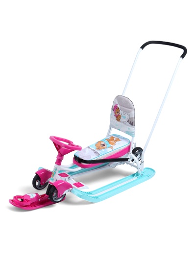 Снегокат «Тимка спорт 6» с забавными медвежатами, со спинкой, с родительской ручкой, голубой, розовый, ТС6/ЗМ Nika