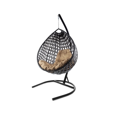УЦЕНКА Подвесное кресло КАПЛЯ ЛЮКС с ротангом чёрное, бежевая подушка