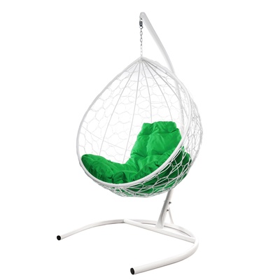 УЦЕНКА Подвесное кресло КАПЛЯ с ротангом белое, зелёная подушка, шт.