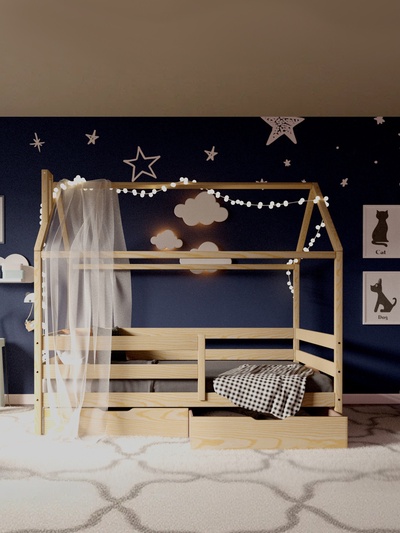 Кровать детская «Домик», с бортиками, без ящиков, 800×1600 мм, без покраски