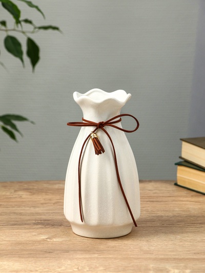 Ваза «Шерон», полосы шнур, 19.5×10×7.5 см, керамика, белая