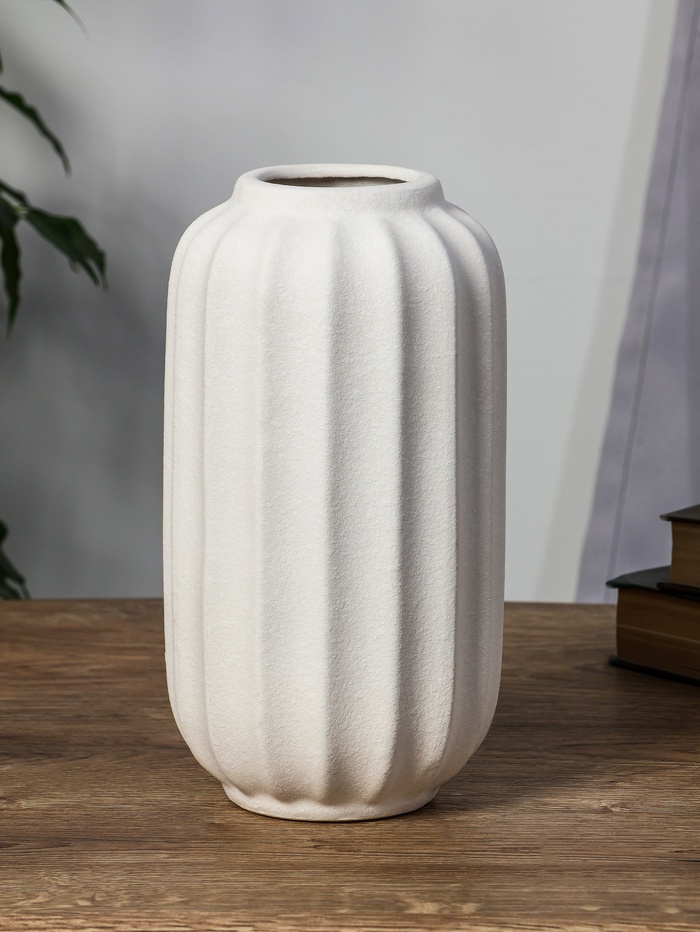 Ваза «Абиджил», бочка линии, 24.5×12 см, d=7 см, керамика, белая - Фото 1