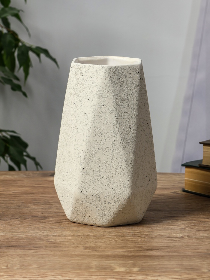 Ваза для цветов «Бэрри», грани, 18.5×11 см, d=7.5 см, керамика, белая