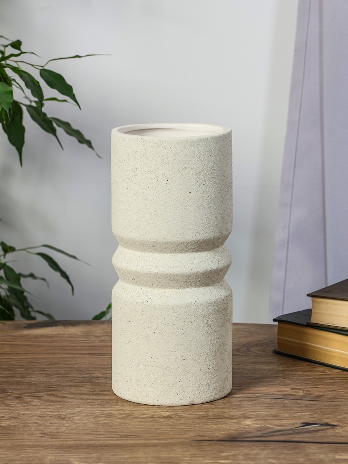 Ваза для цветов «Бэрри», прямая кольца, h=24.5 см, d=11 см, керамика, белая