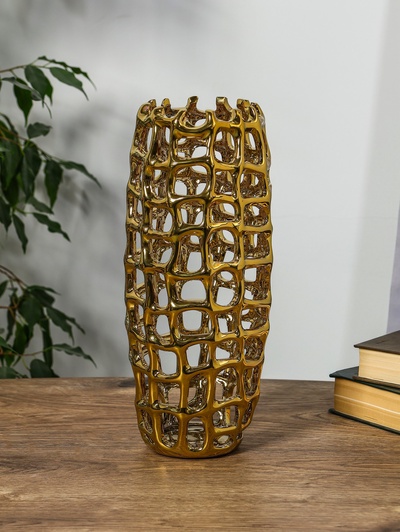 Ваза для цветов «Дайзи», крупная сетка, h=30, d=10 см, керамика, золото