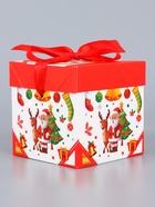 Коробка Самосборная "Дед мороз и Елка" 10х10х10 см - фото 809035790