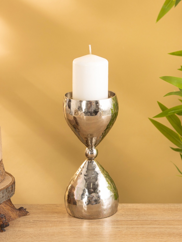 Подсвечник «Песочные часы», 8.5×19 см, алюминий, серебро