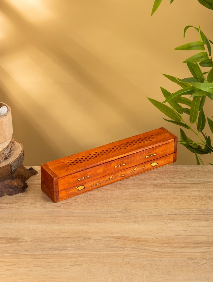 Пенал для благовония двойной с хранением, 30.5 см, дерево шишам