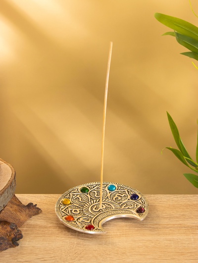 Подставка под благовония «Полумесяц с цветными кристаллами», 12×11 см, алюминий