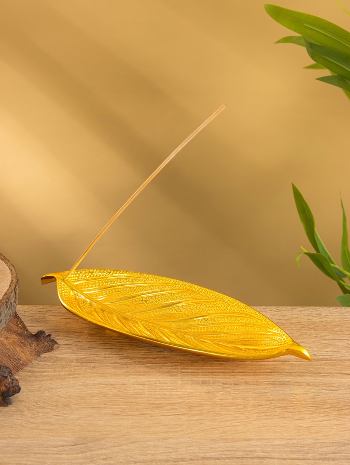 Подставка под благовония «Лист», 23.5×8.5×2.5 см, алюминий, золотая - Фото 1