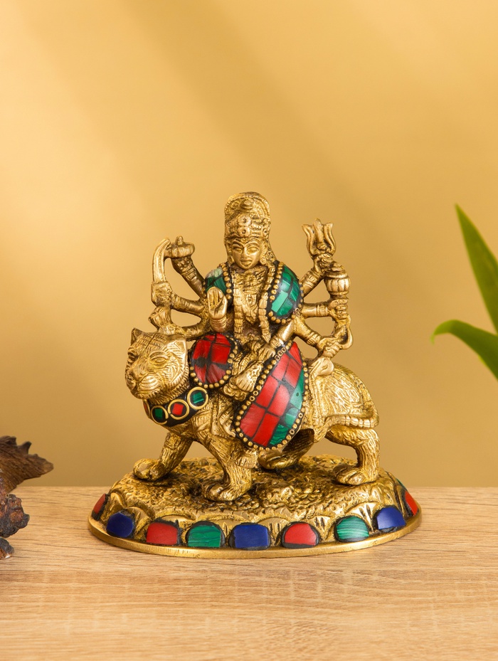 Сувенир «Дурга на тигре», 6.5×10.5×11.5 см, латунь - Фото 1