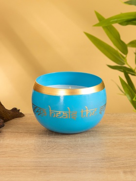 Свеча в чаше Yoga heal the soul голубая, соевый воск 200 гр 8,5х7 см
