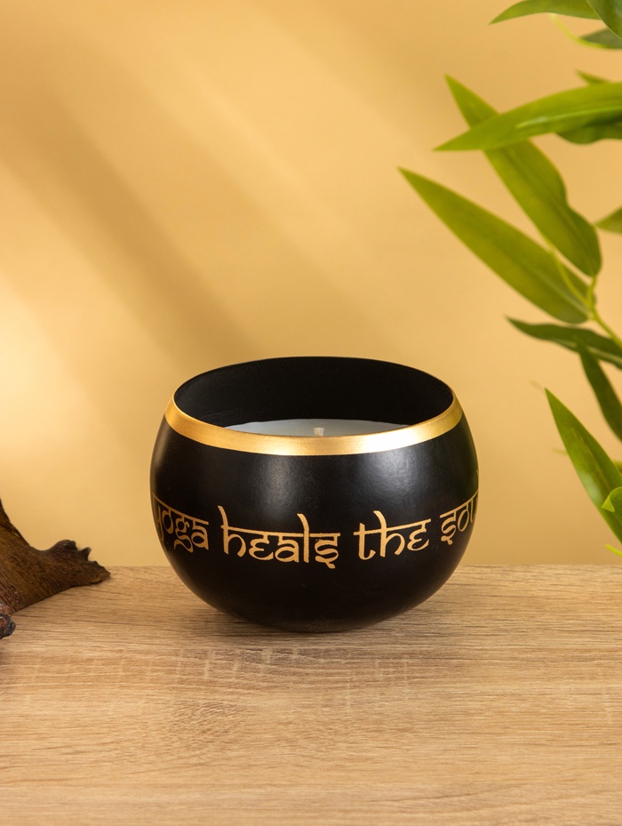 Свеча в чаше Yoga heal the soul чёрная, соевый воск 200 гр 8,5х7 см - Фото 1