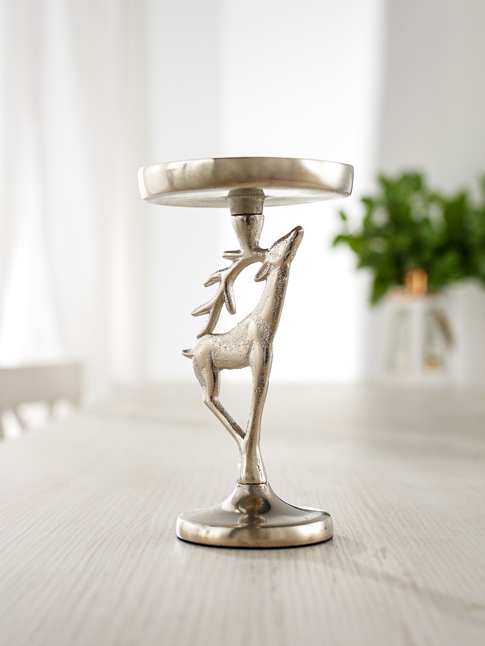 Подсвечник «Оленёнок», 10×10×17 см, алюминий, серебряный - Фото 1